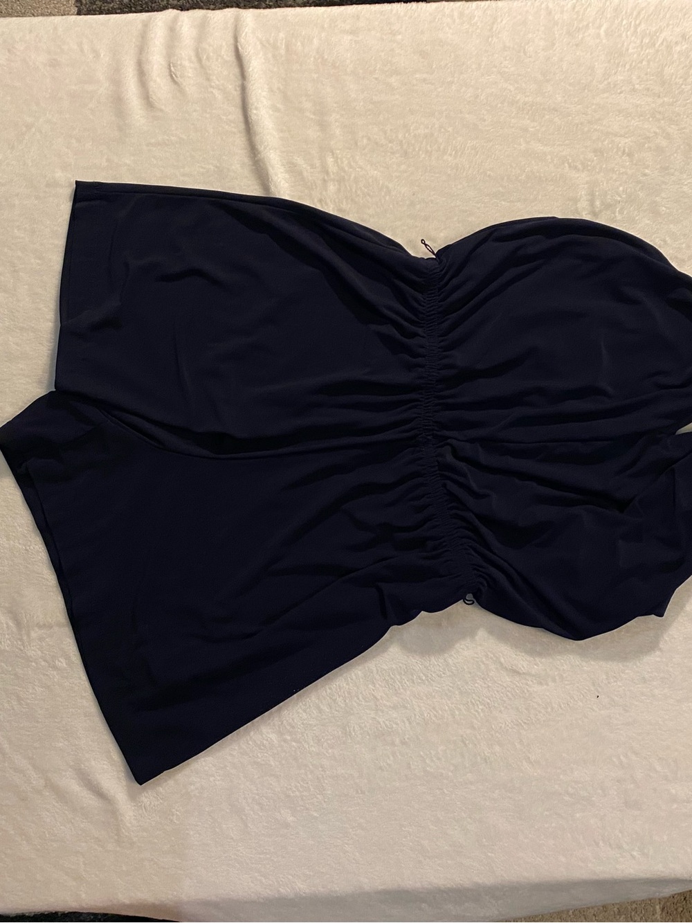 Emma & Michele Navy Strapless Ruched Romper